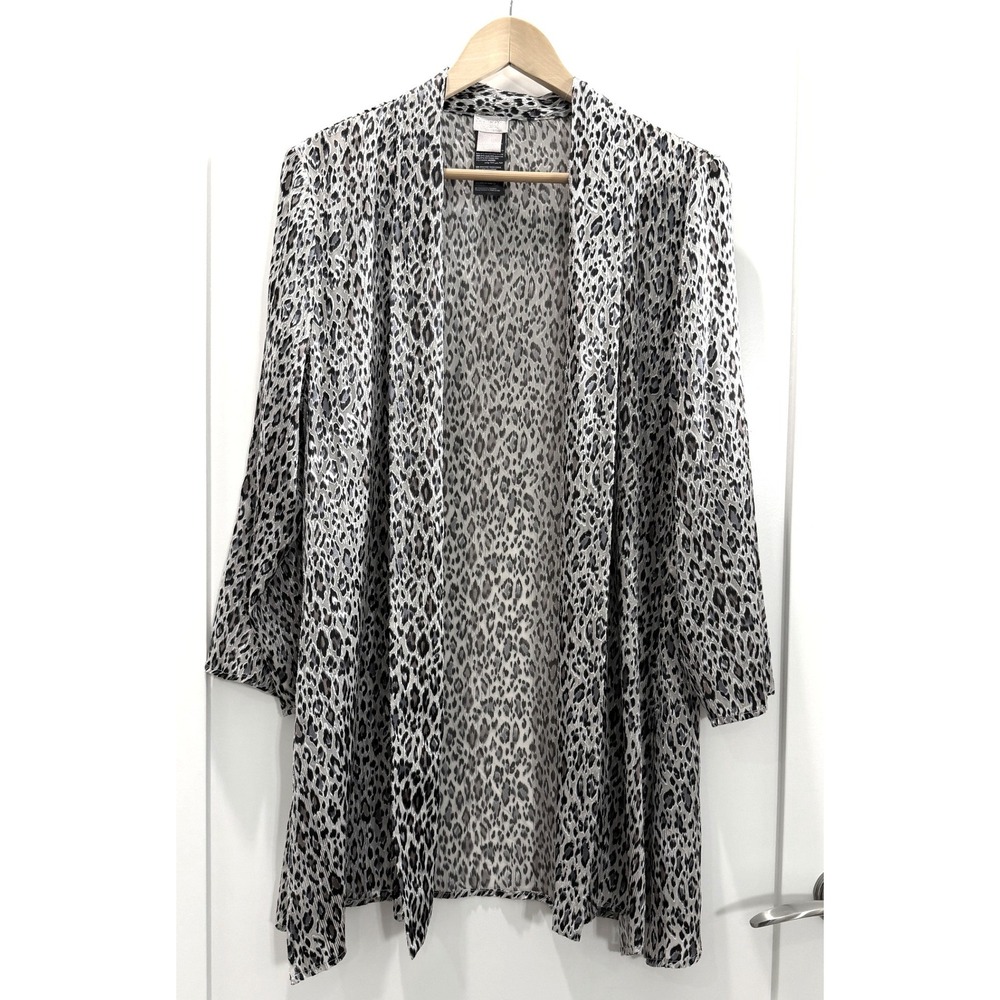 Chico's Size 2 (12/14) Travelers Leopard Print Lightweight Open Front Cardigan